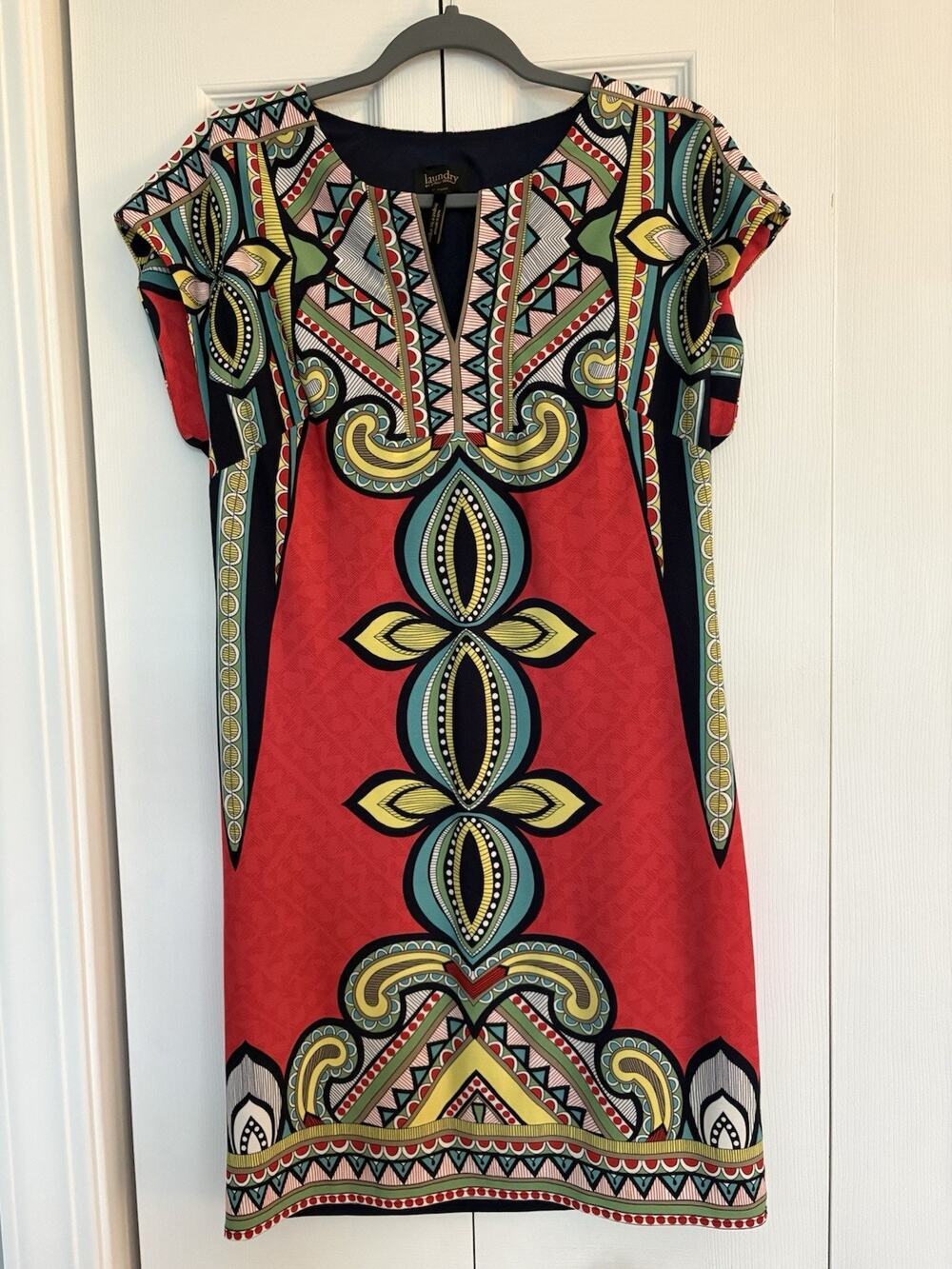 Laundry Shift Dress Lined Size Small Red Geometric Boho Tribal Print